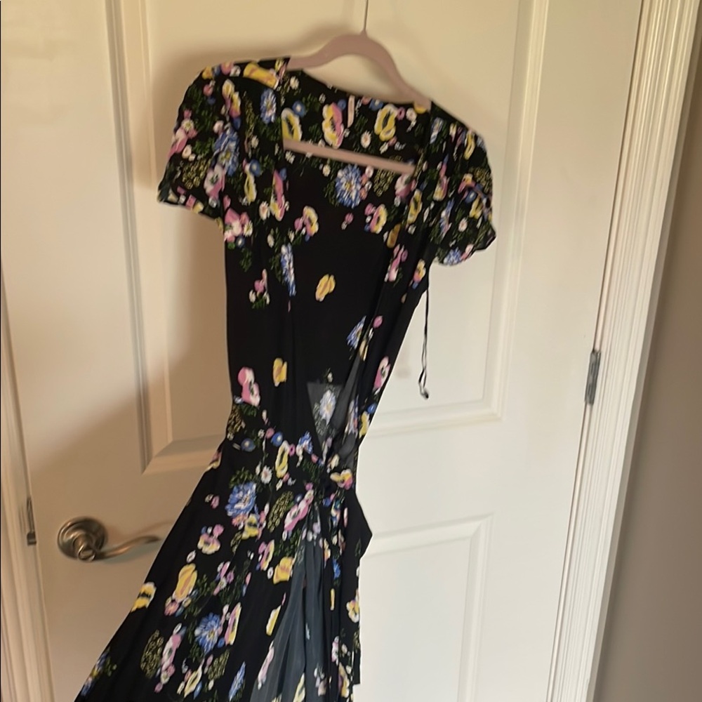 Free People Black Maxi Dress with Puff Sleeves and Square Neck
